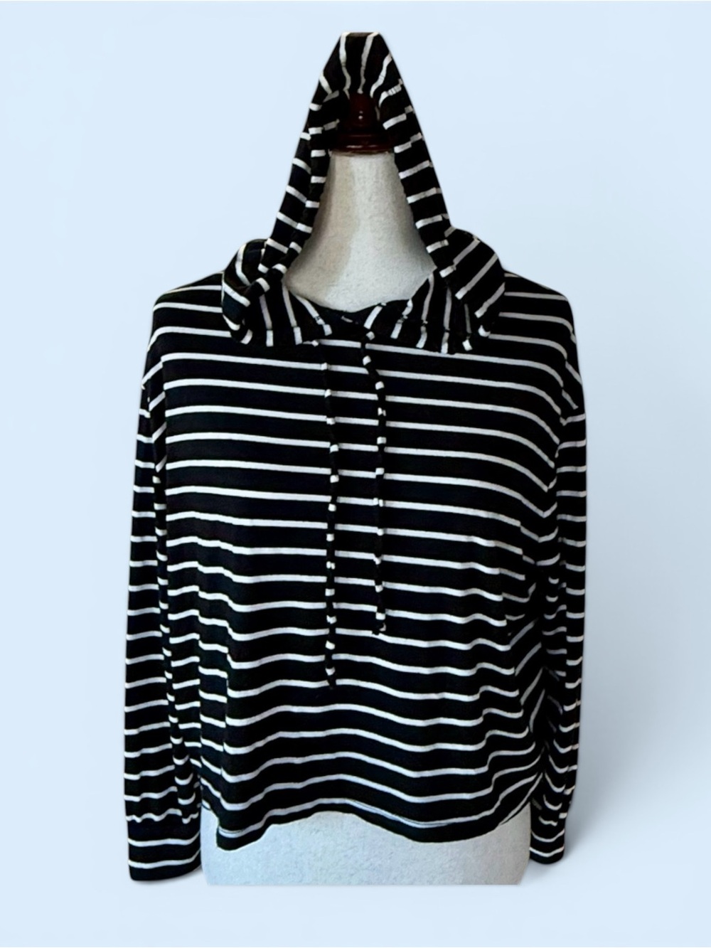 Eberjey Black & White Striped Hooded Lounge Top | Soft Cotton Blend | Size M